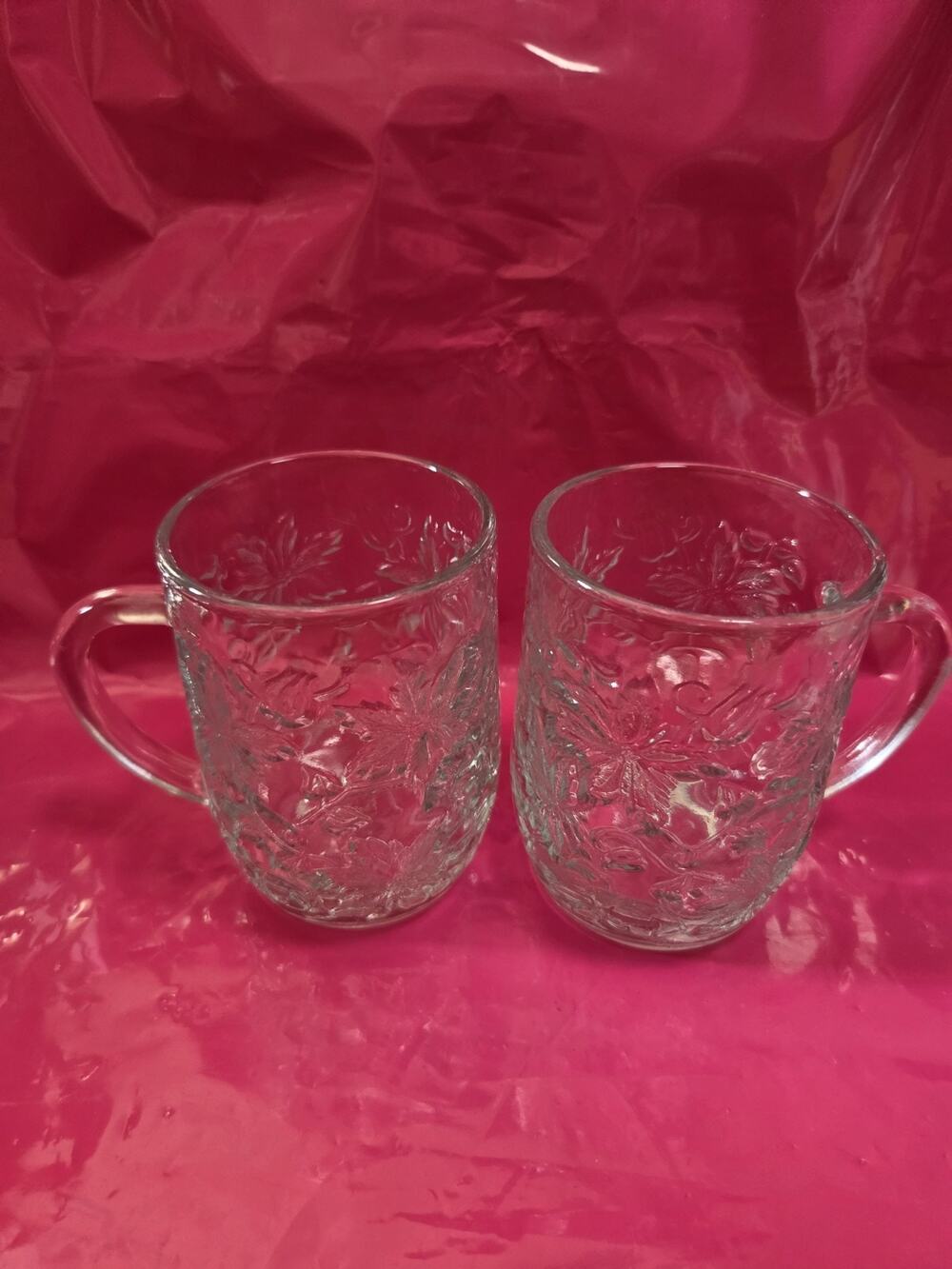 Princess House Crystal FANTASIA Floral Embossed Coffee Tea Mugs (Set of 2)